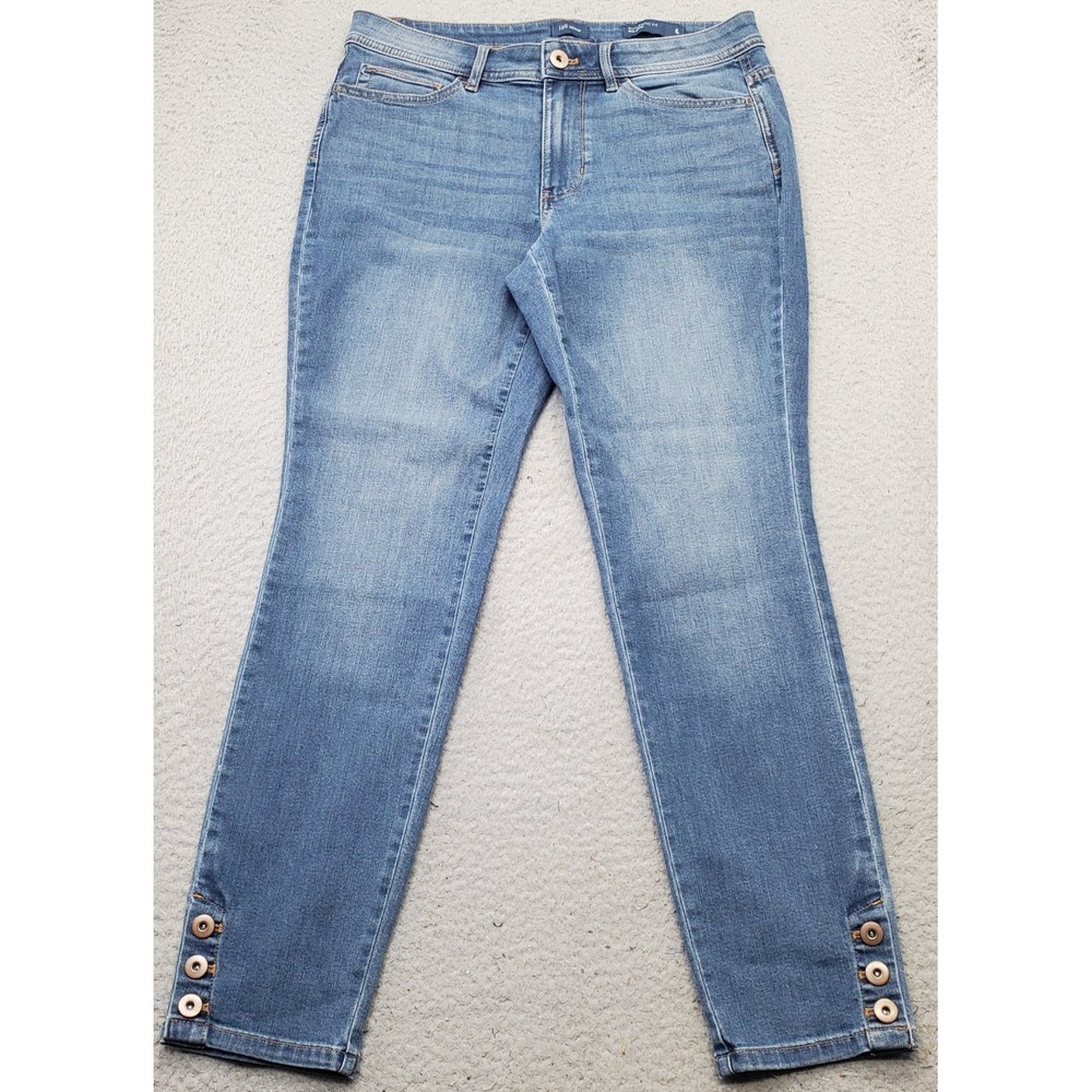 J. Jill Ankle Jeans Women 6 Blue Denim Stretch Authentic Fit Skinny Ankle Button